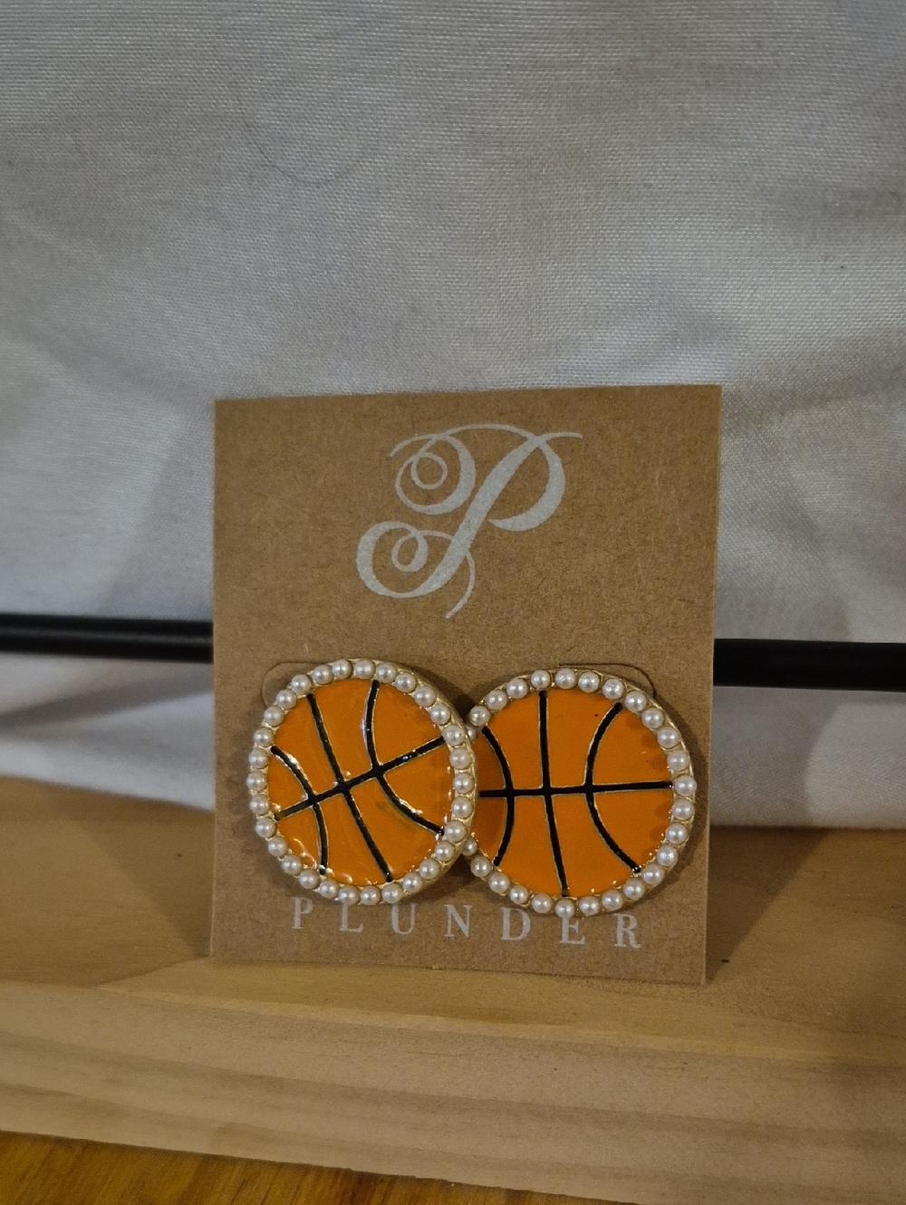 Plunder Orange Basketball Pearl Border Studs